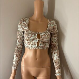 Brown and teal long sleeve crop top with a boho vibe #bohostyle#y2k